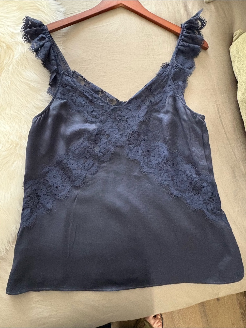Cami NYC Navy Lace-Trim Satin Camisole Top